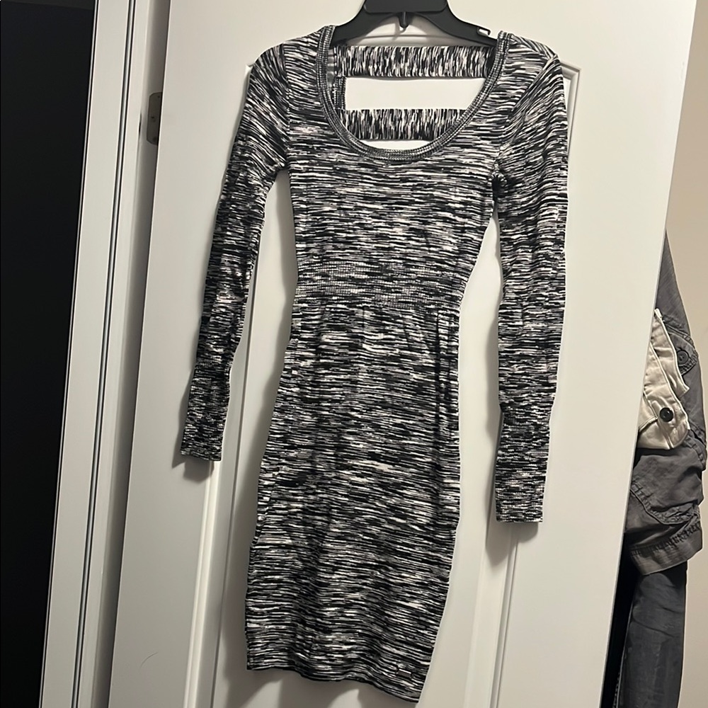 Guess Black and White Mini Bodycon Dress with Long Cuffed Sleeves